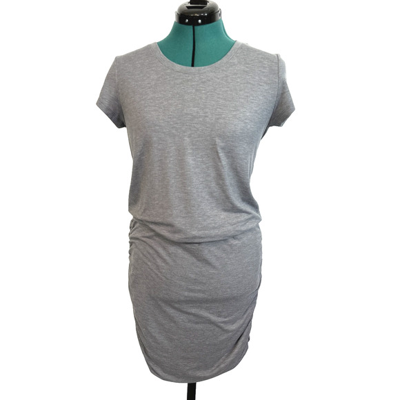 Athleta T-shirt Dress Side Ruched Jersey Knit Heathered Gray‎ Size Medium - Picture 1 of 7